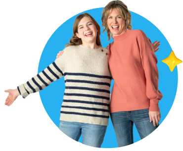 mom and girl smiling an hugging each other