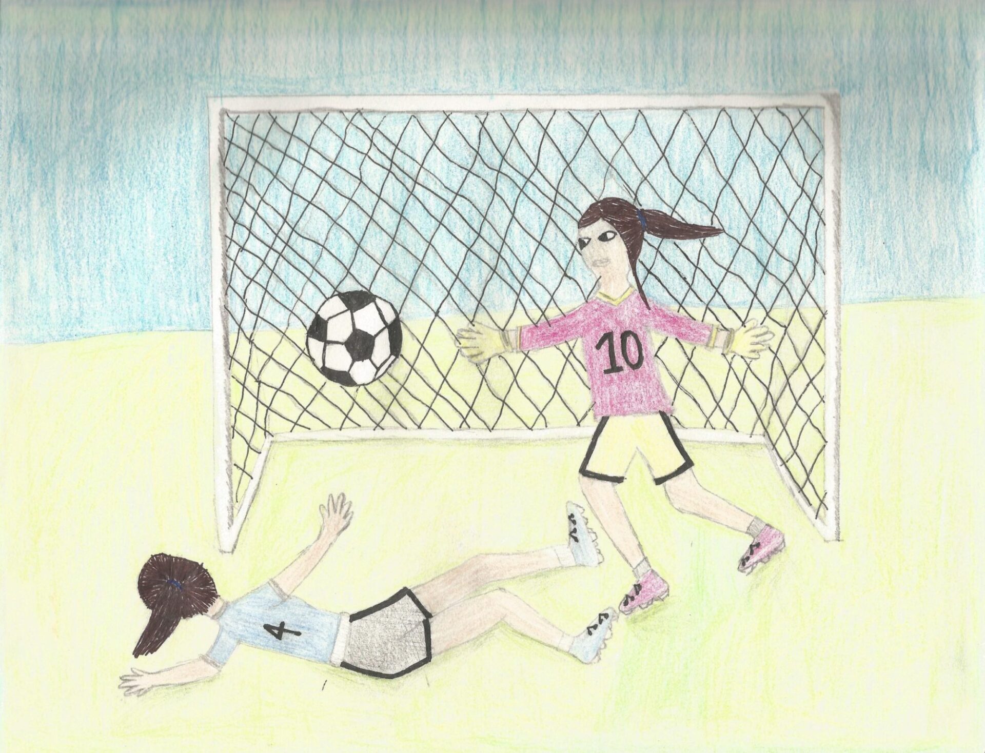 girls playing soccer painting