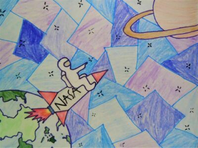 astronaut on rocket in space