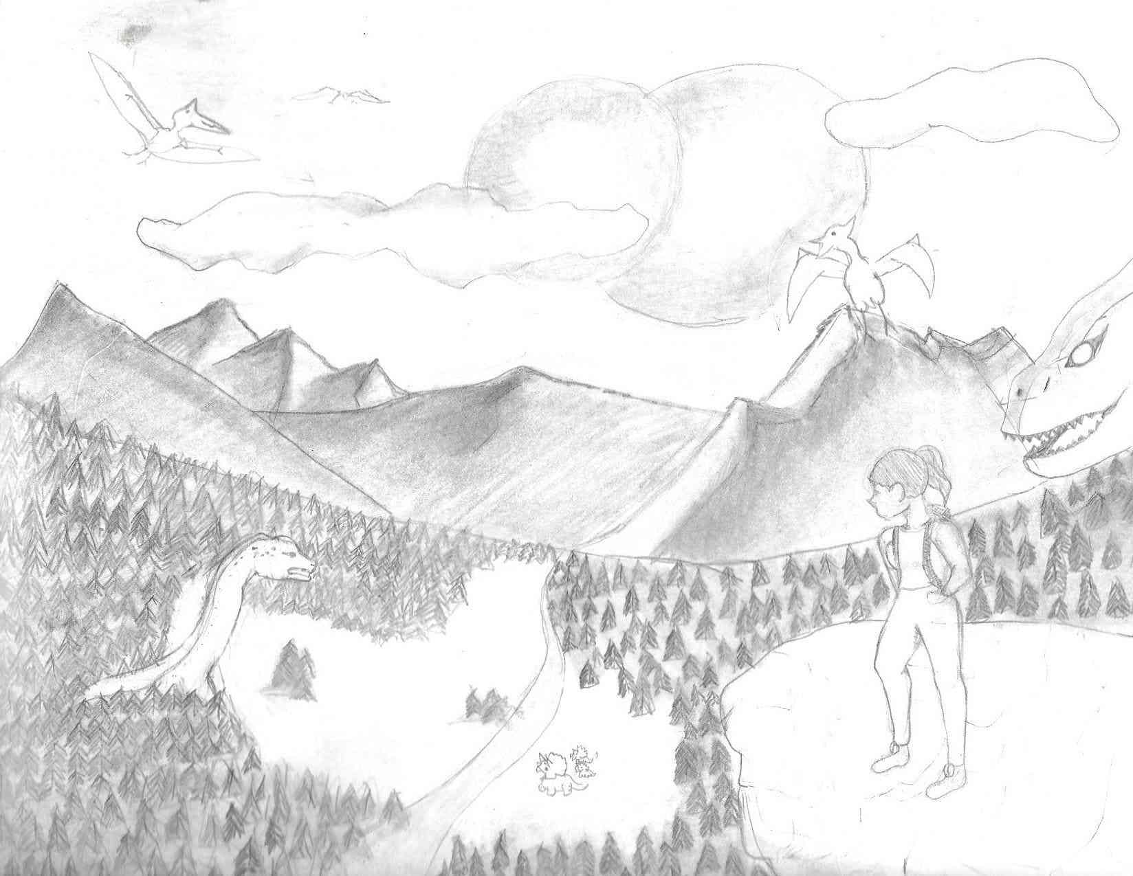 black and white landscape painting