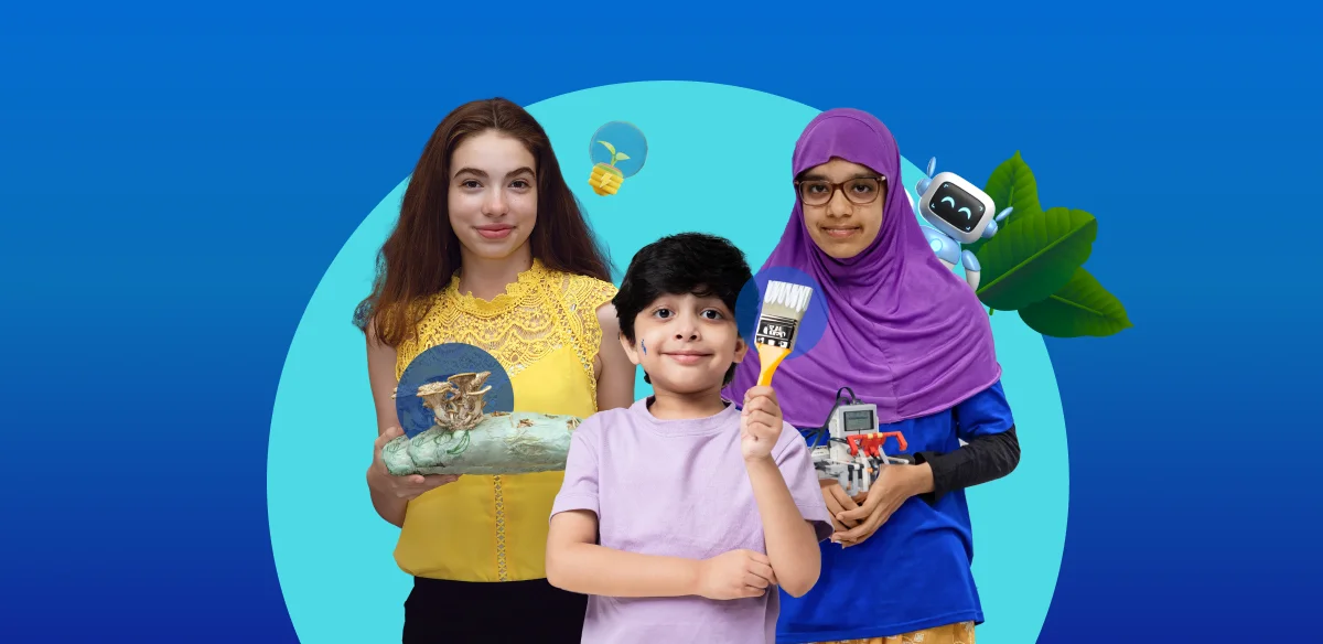 students with experiments, robots and paintbrush