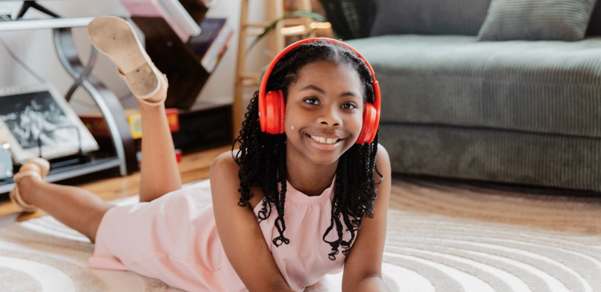 girl smiling with headphones
